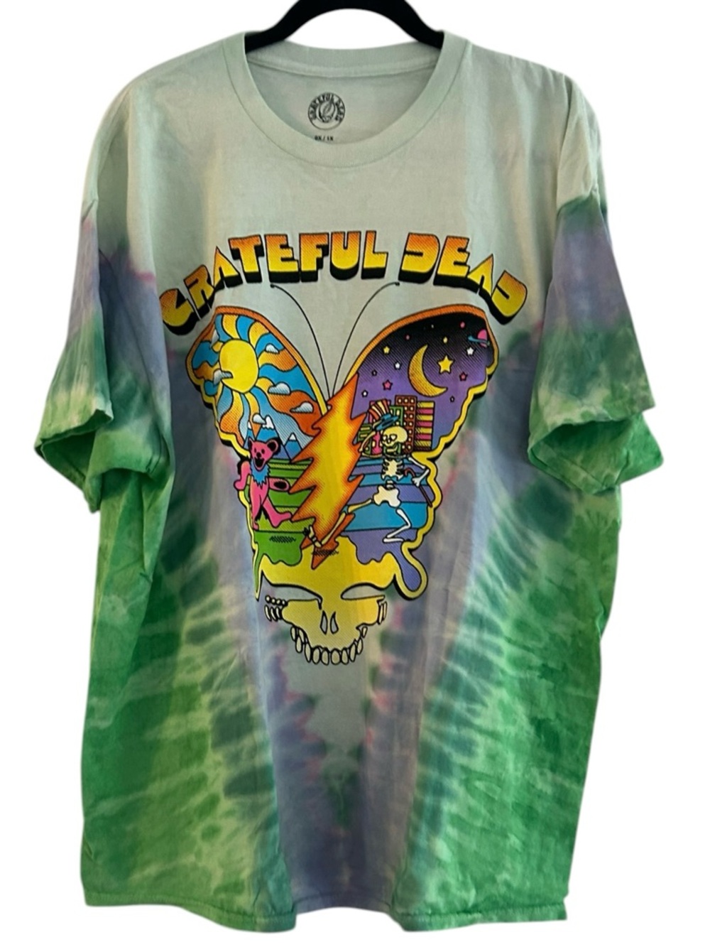 Grateful Dead Butterfly Bear Skull Tie Dye Tee Liquid Blue Sundog Style XL/1X
